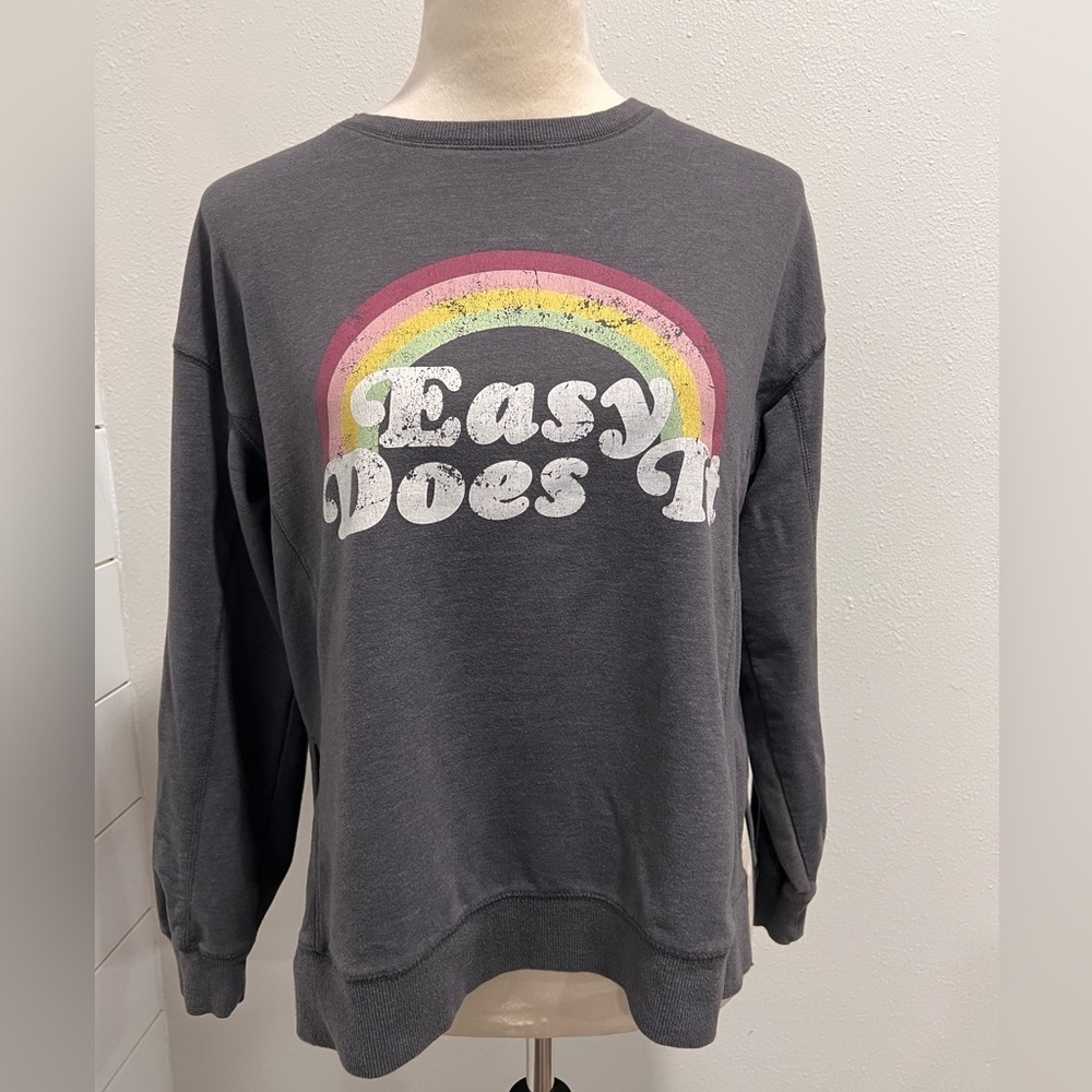 WILDFOX EASY DOES IT RAINBOW OVERSIZED SWEATSHIRT Sz XS GRAY SOFT FABRIC